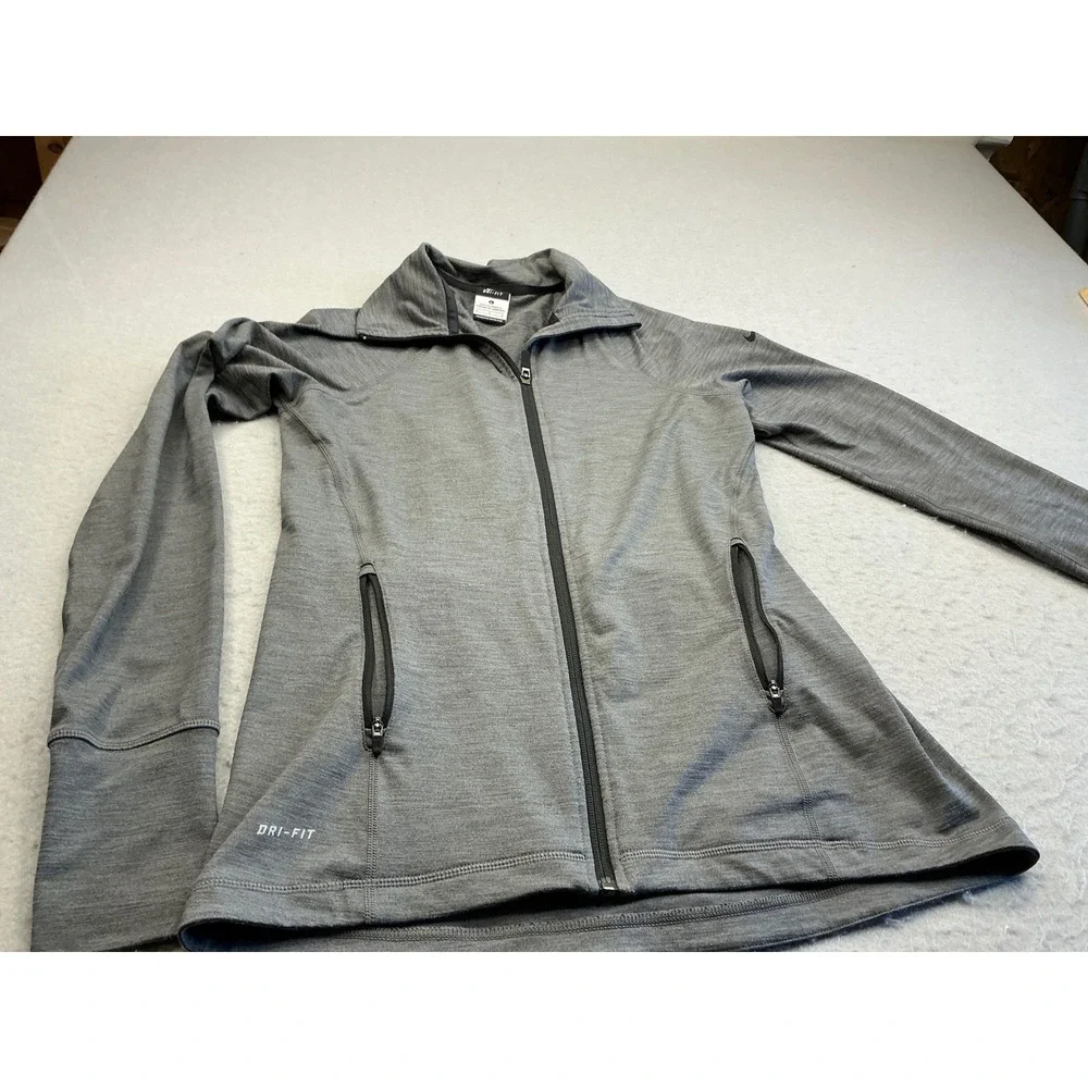Nike Dri-FIT Jacket Gray Space Dye Full Zip Thumbhole Pockets Size L Athletic